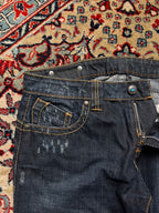 Bonaventure Distressed Dark WashED Straight FIT Leather Flap Pocket JEANS - 28