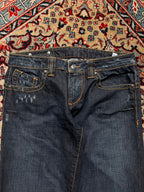 Bonaventure Distressed Dark WashED Straight FIT Leather Flap Pocket JEANS - 28