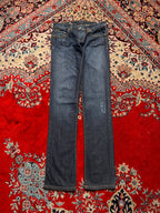 Bonaventure Distressed Dark WashED Straight FIT Leather Flap Pocket JEANS - 28
