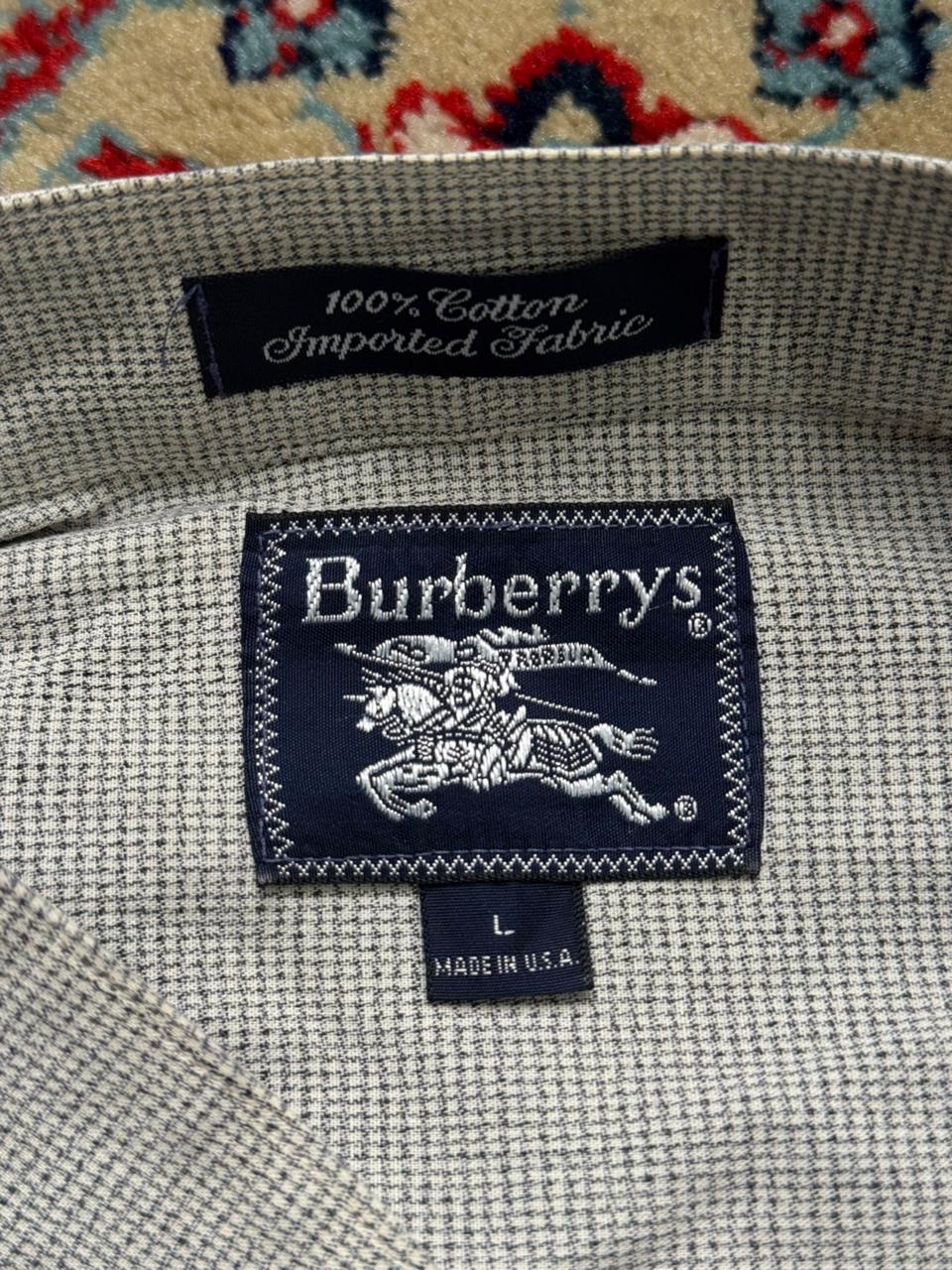 Vintage Burberrys of London Grandad Collar Micro Check Cotton Shirt - XL
