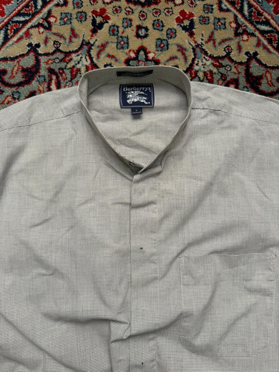 Vintage Burberrys of London Grandad Collar Micro Check Cotton Shirt - XL