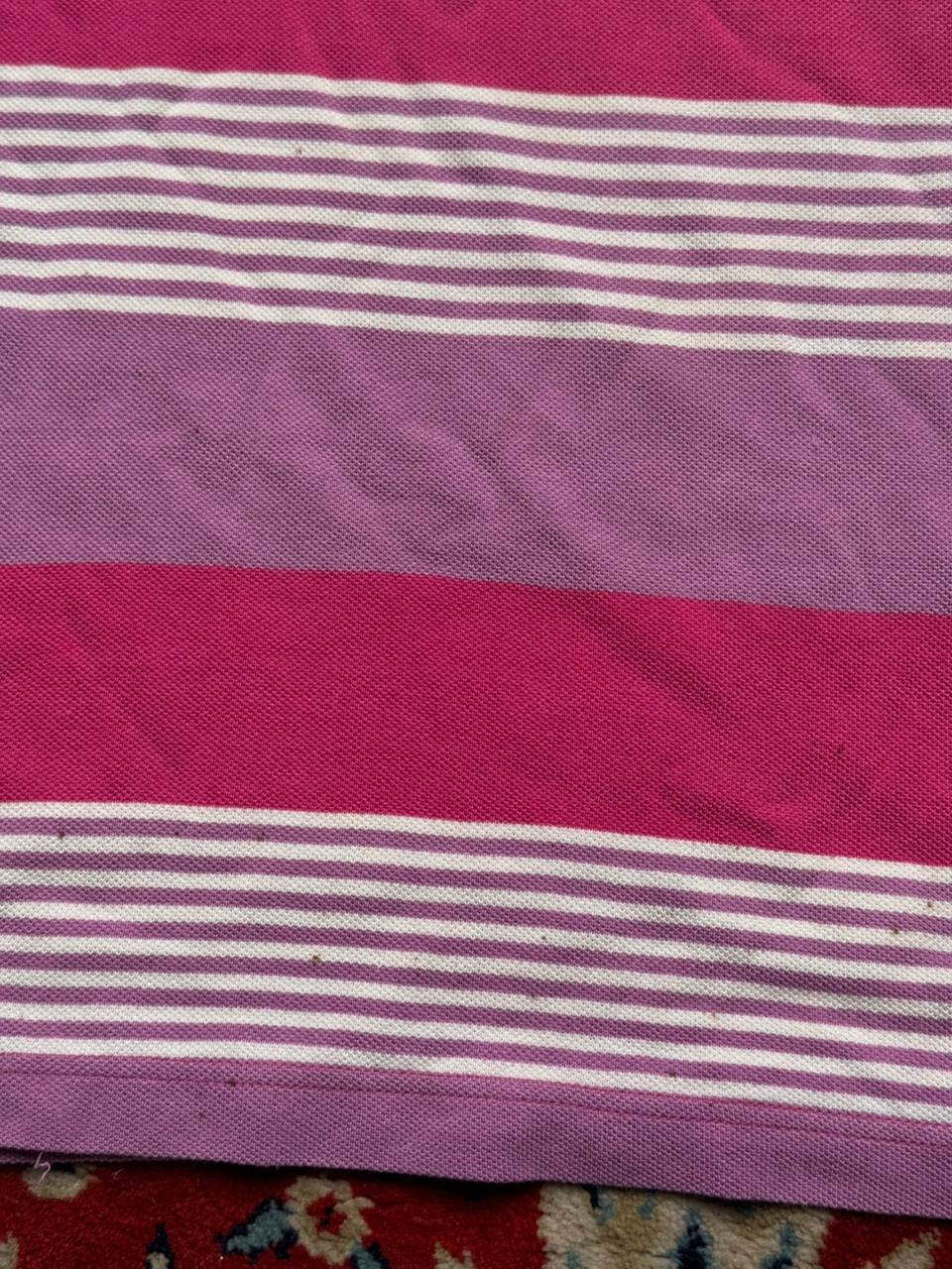 Lacoste Pink Purple Multi Stripe Classic POLO TEE - L