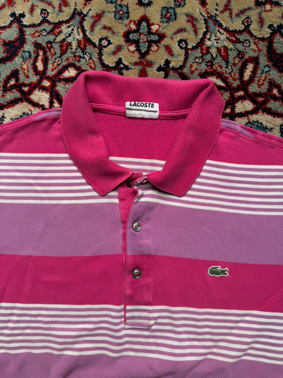 Lacoste Pink Purple Multi Stripe Classic POLO TEE - L
