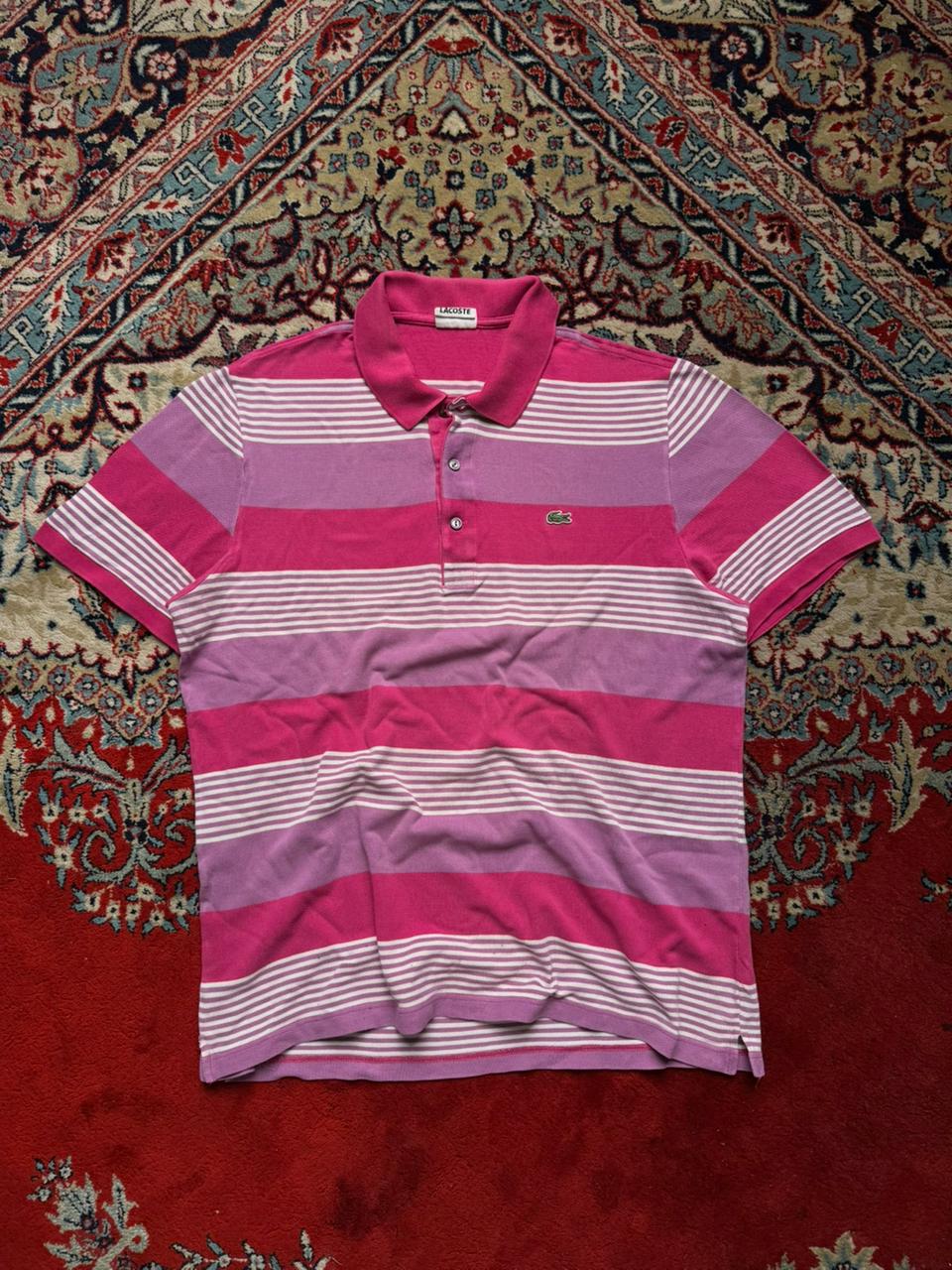 Lacoste Pink Purple Multi Stripe Classic POLO TEE - L