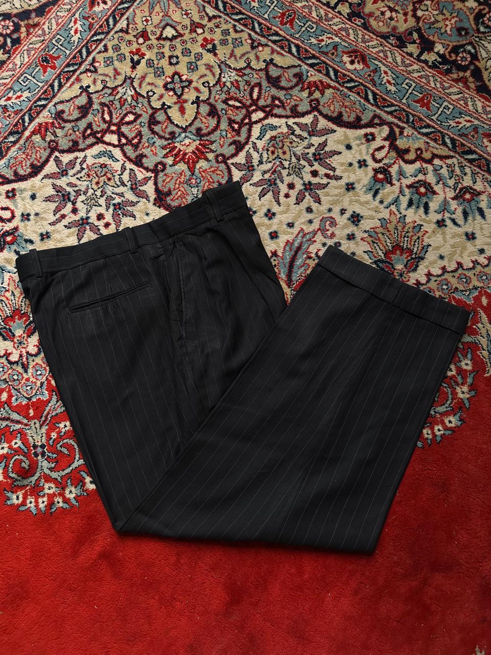 Caravelli Pleated Pinstripe STRAIGHT FIT Black Dress Pants - 38