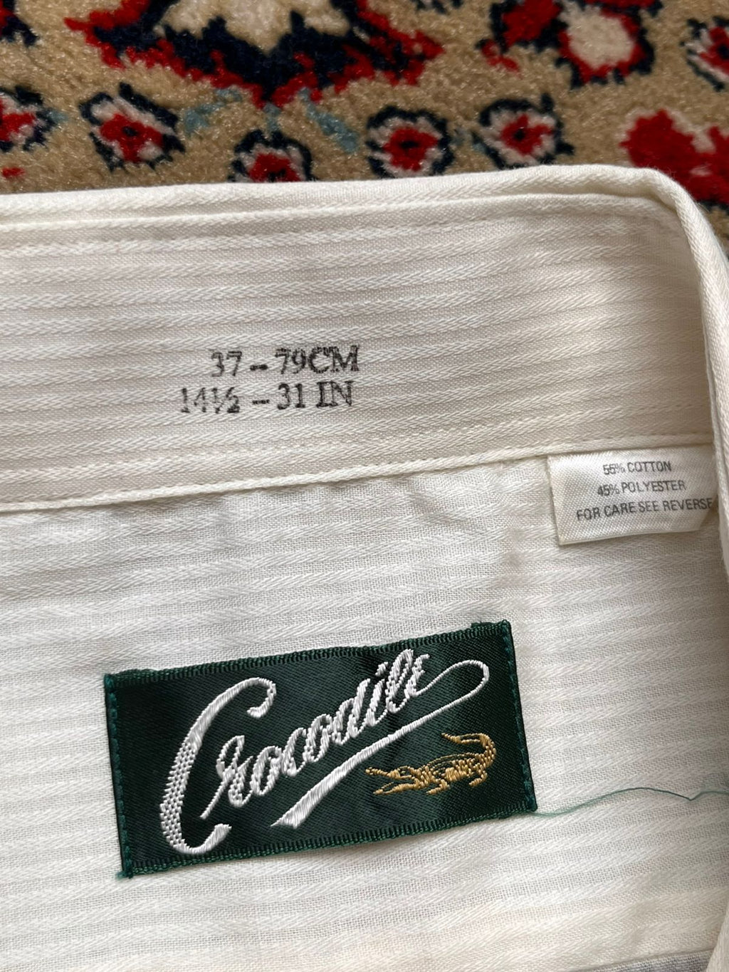 Crocodile Vintage Cream Colored Striped Button Down Shirt - M