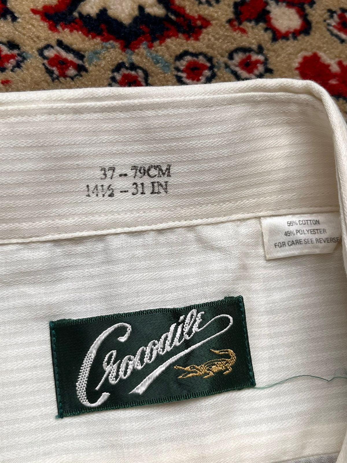 Crocodile Vintage Cream Colored Striped Button Down Shirt - M