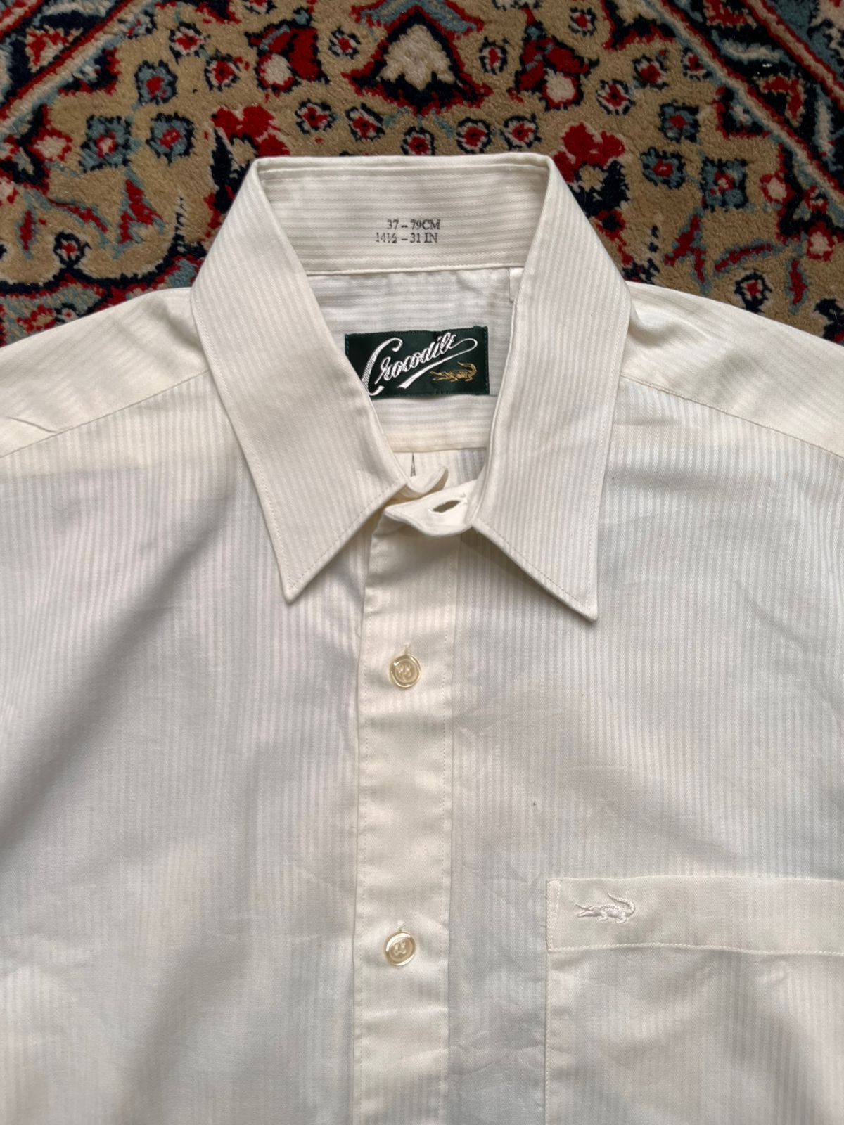 Crocodile Vintage Cream Colored Striped Button Down Shirt - M