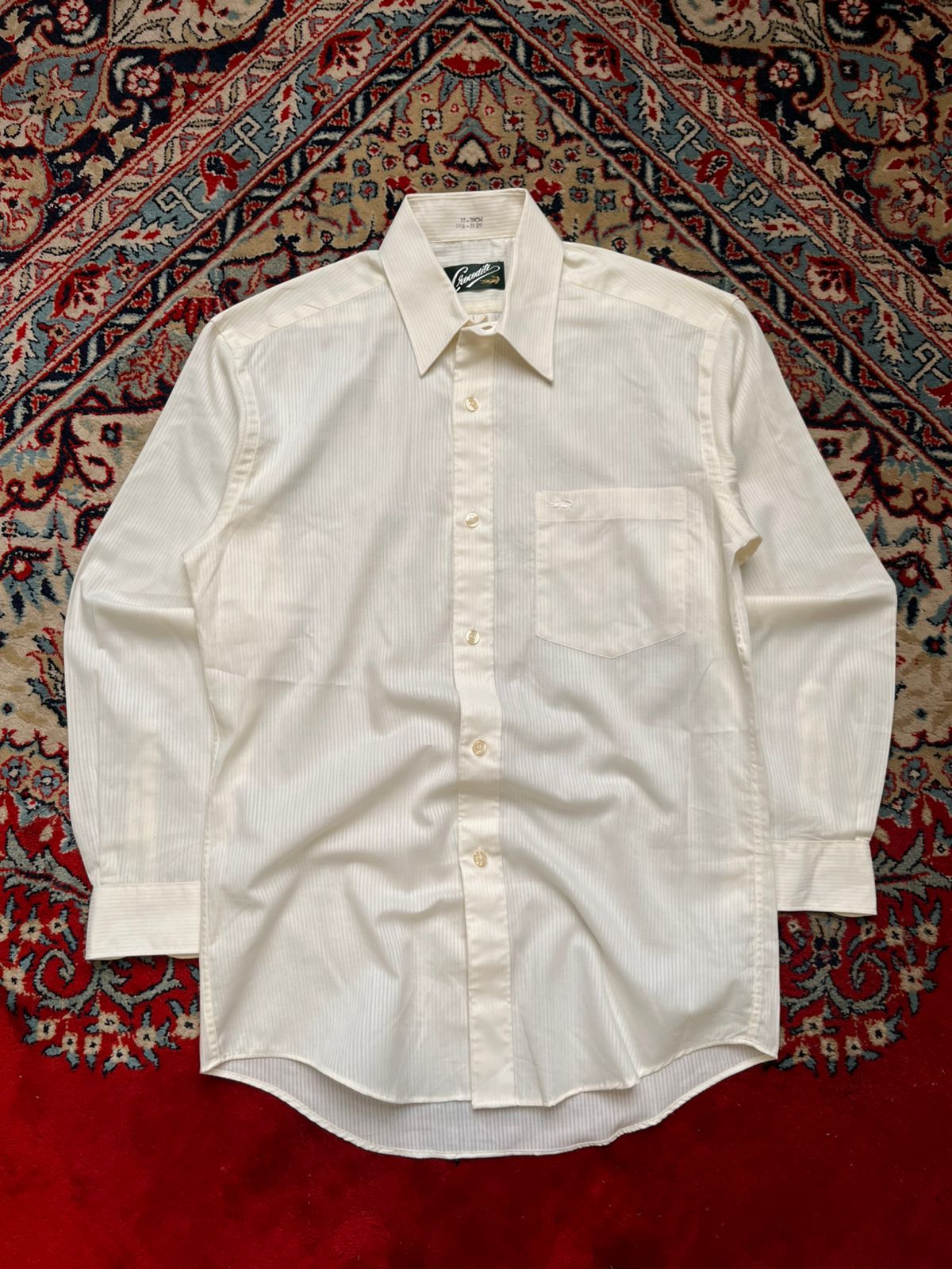 Crocodile Vintage Cream Colored Striped Button Down Shirt - M