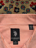 US Polo Assn Orange White Gingham Plaid Button Down Shirt - L