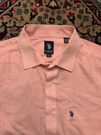 US Polo Assn Orange White Gingham Plaid Button Down Shirt - L