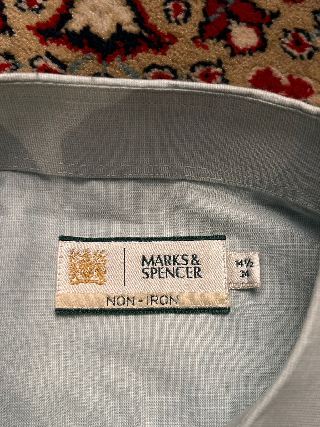 Marks & Spencer Luxury Aqua Blue Textured Non-Iron Button Down Shirt - S