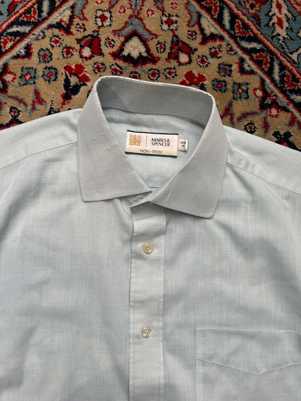 Marks & Spencer Luxury Aqua Blue Textured Non-Iron Button Down Shirt - S
