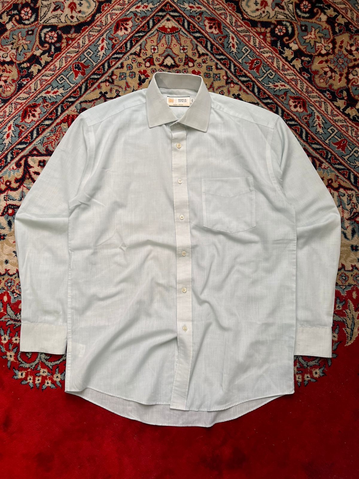 Marks & Spencer Luxury Aqua Blue Textured Non-Iron Button Down Shirt - S