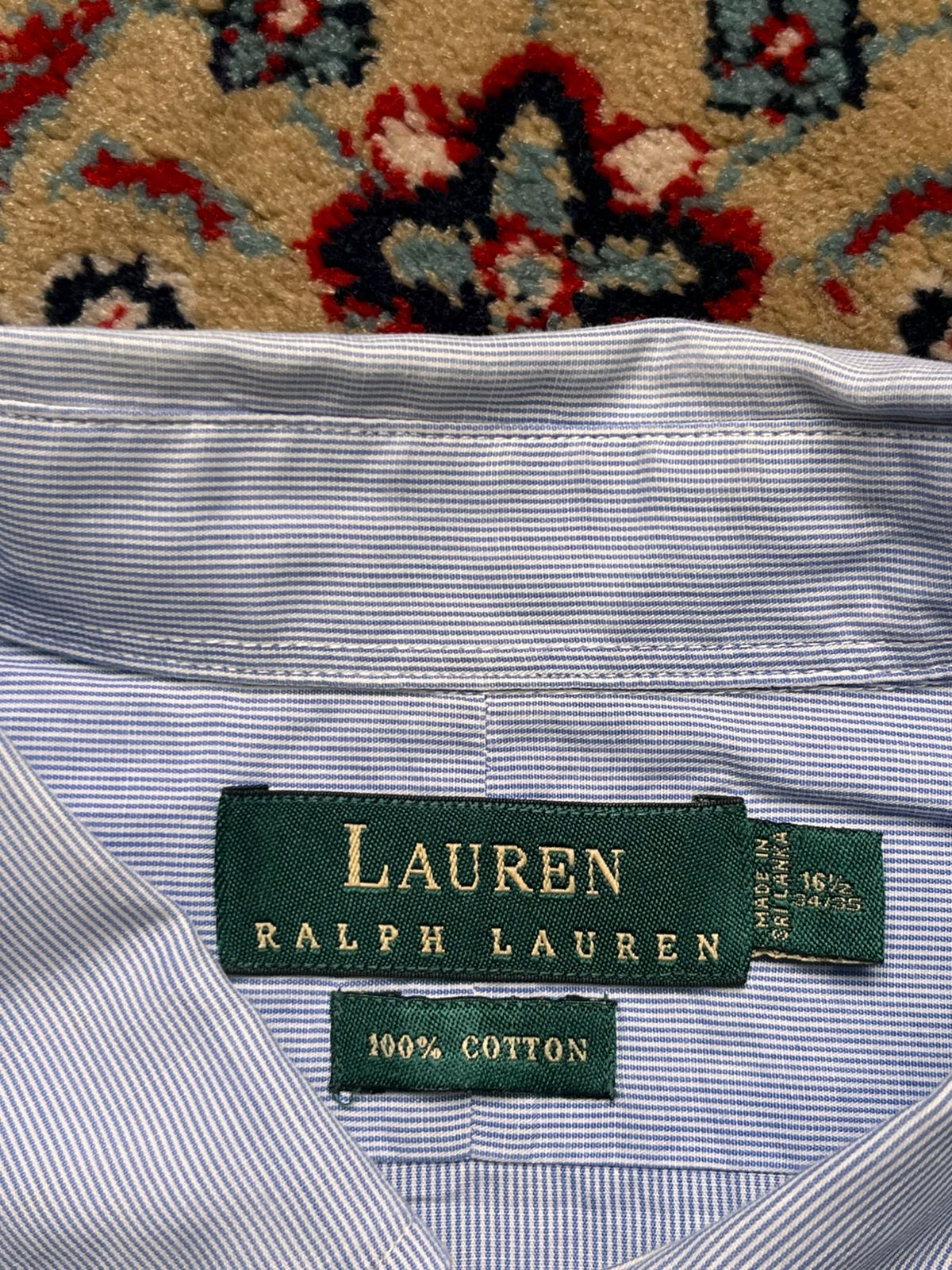 Lauren Ralph Lauren Blue Micro Stripe Cotton BUTTON DOWN SHIRT - XL
