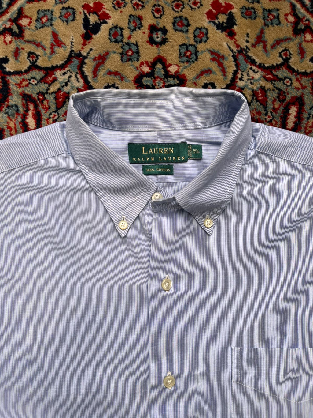 Lauren Ralph Lauren Blue Micro Stripe Cotton BUTTON DOWN SHIRT - XL