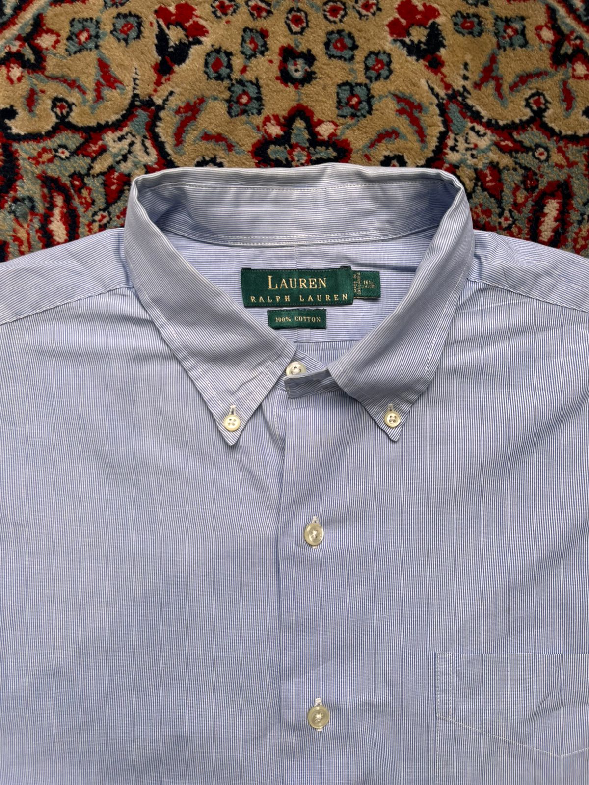 Lauren Ralph Lauren Blue Micro Stripe Cotton BUTTON DOWN SHIRT - XL