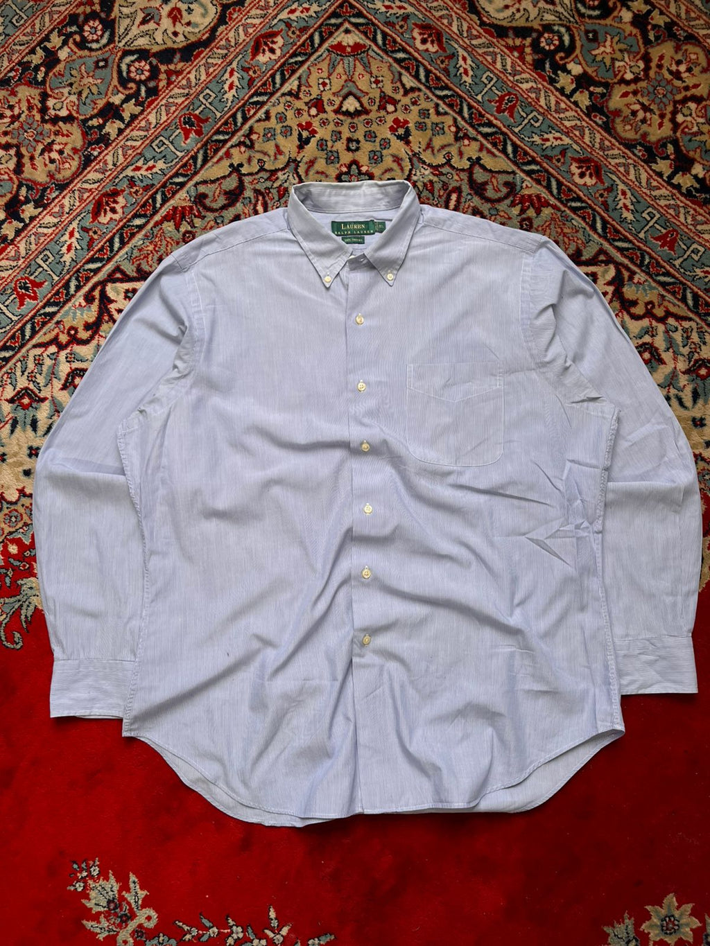 Lauren Ralph Lauren Blue Micro Stripe Cotton BUTTON DOWN SHIRT - XL