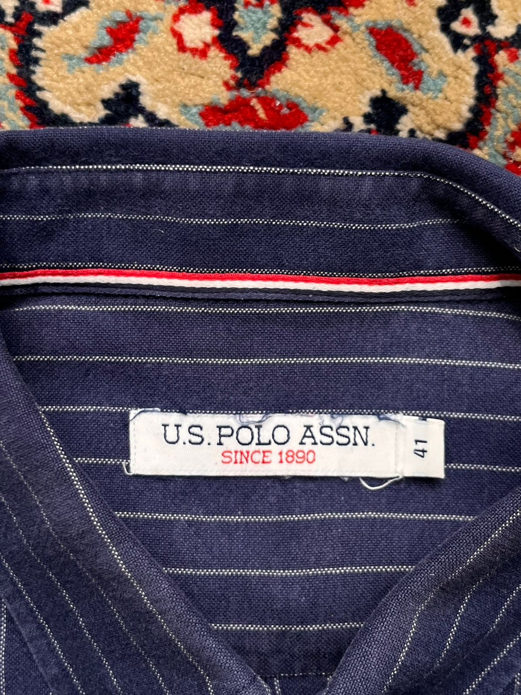 U.S. Polo Assn. Navy Blue Pinstripe Slim Fit BUTTON DOWN SHIRT - L