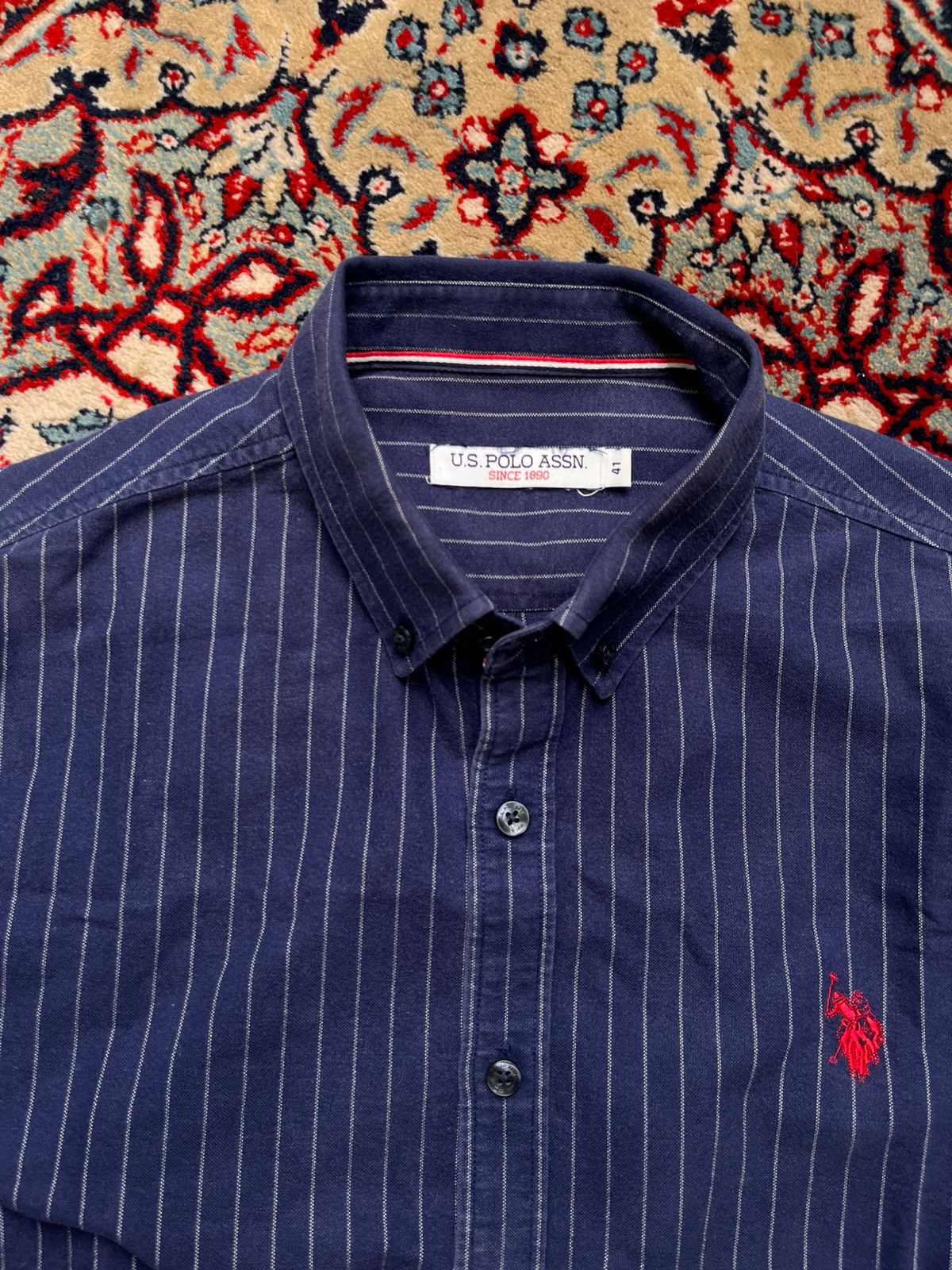 U.S. Polo Assn. Navy Blue Pinstripe Slim Fit BUTTON DOWN SHIRT - L