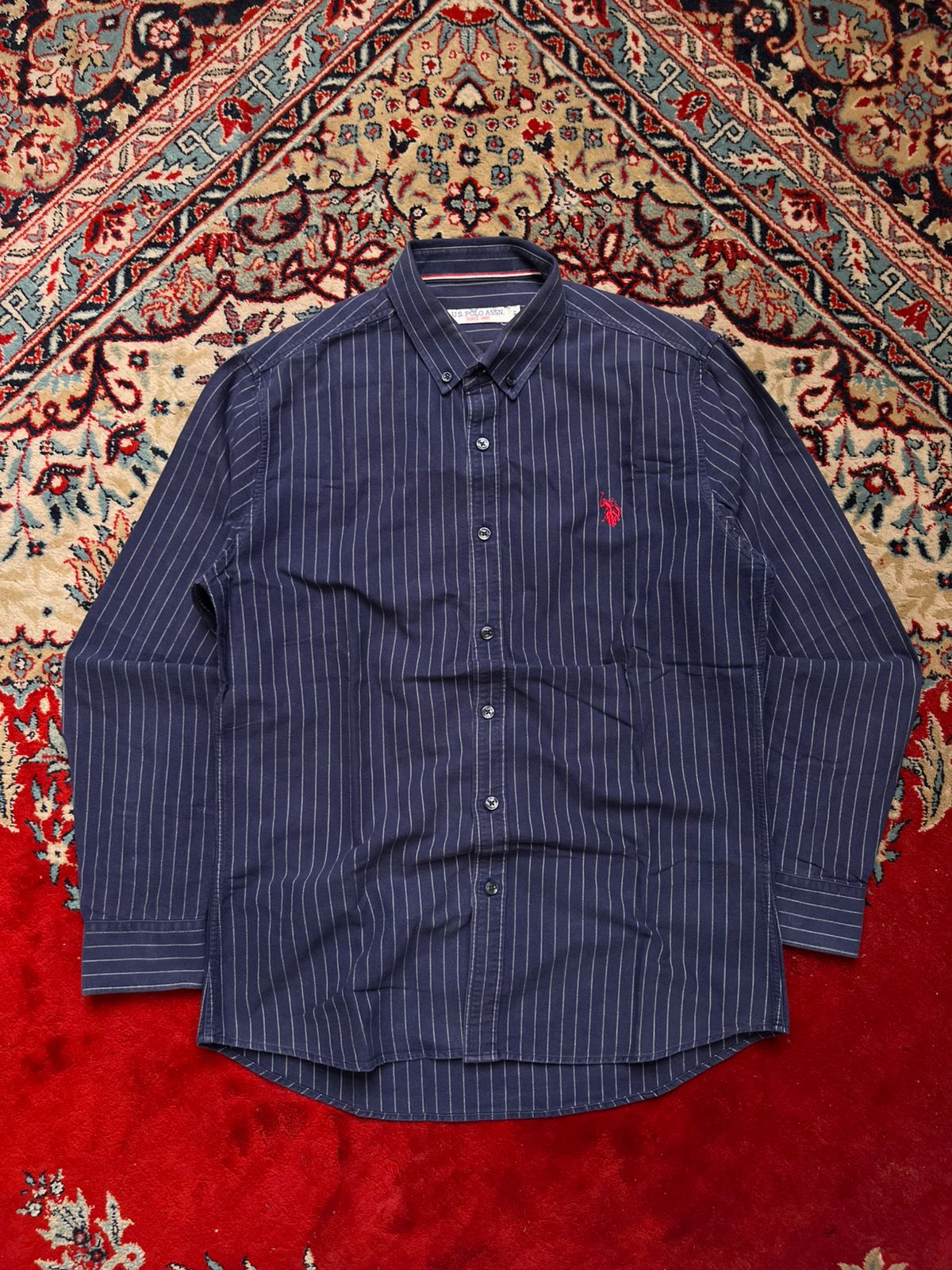 U.S. Polo Assn. Navy Blue Pinstripe Slim Fit BUTTON DOWN SHIRT - L