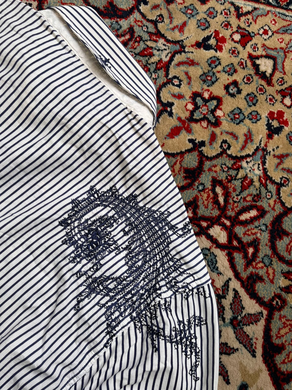 English Laundry Christopher Wicks Stripe HAND SEWN Embroidered BUTTON DOWN SHIRT - XL