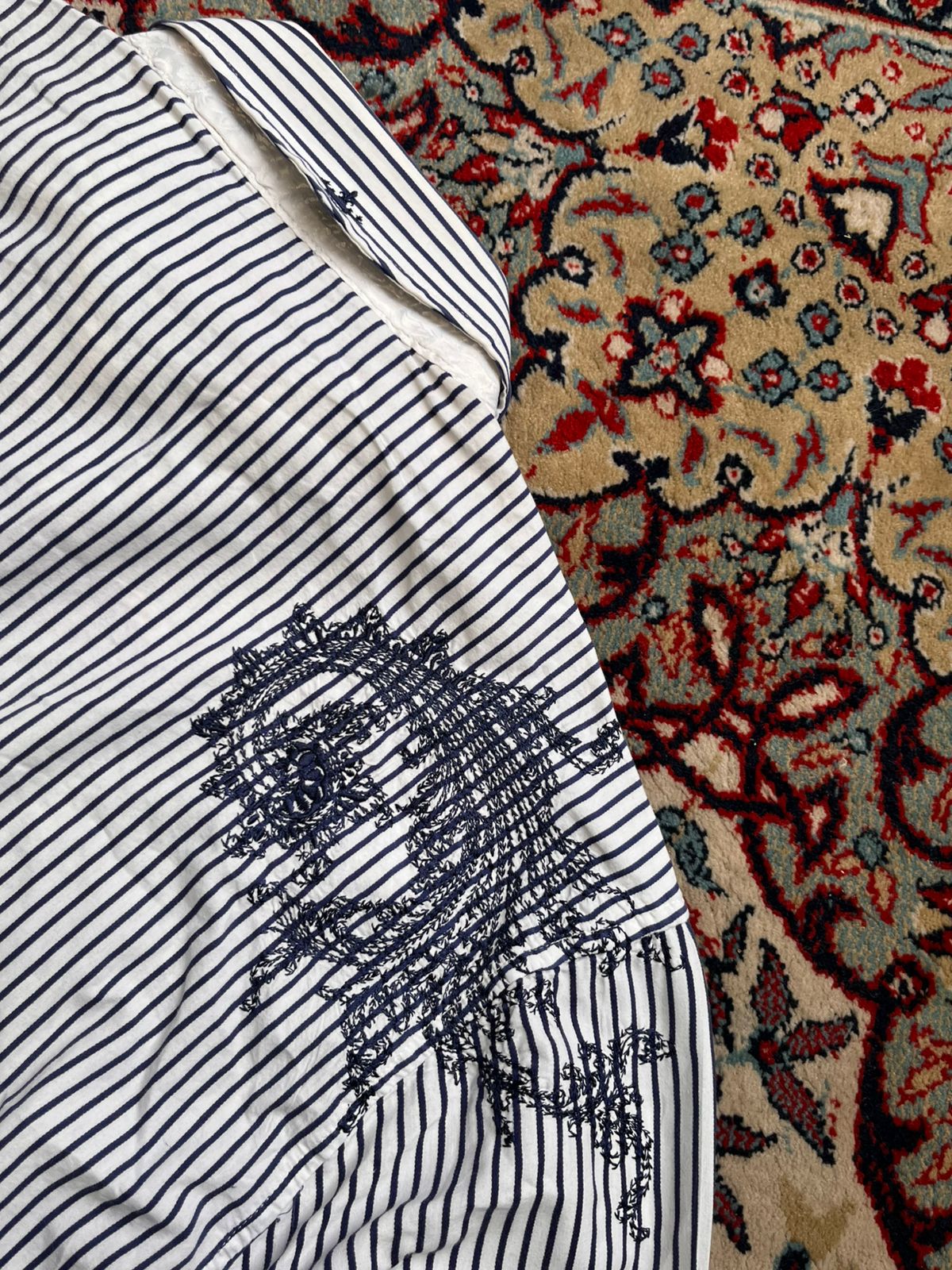 English Laundry Christopher Wicks Stripe HAND SEWN Embroidered BUTTON DOWN SHIRT - XL