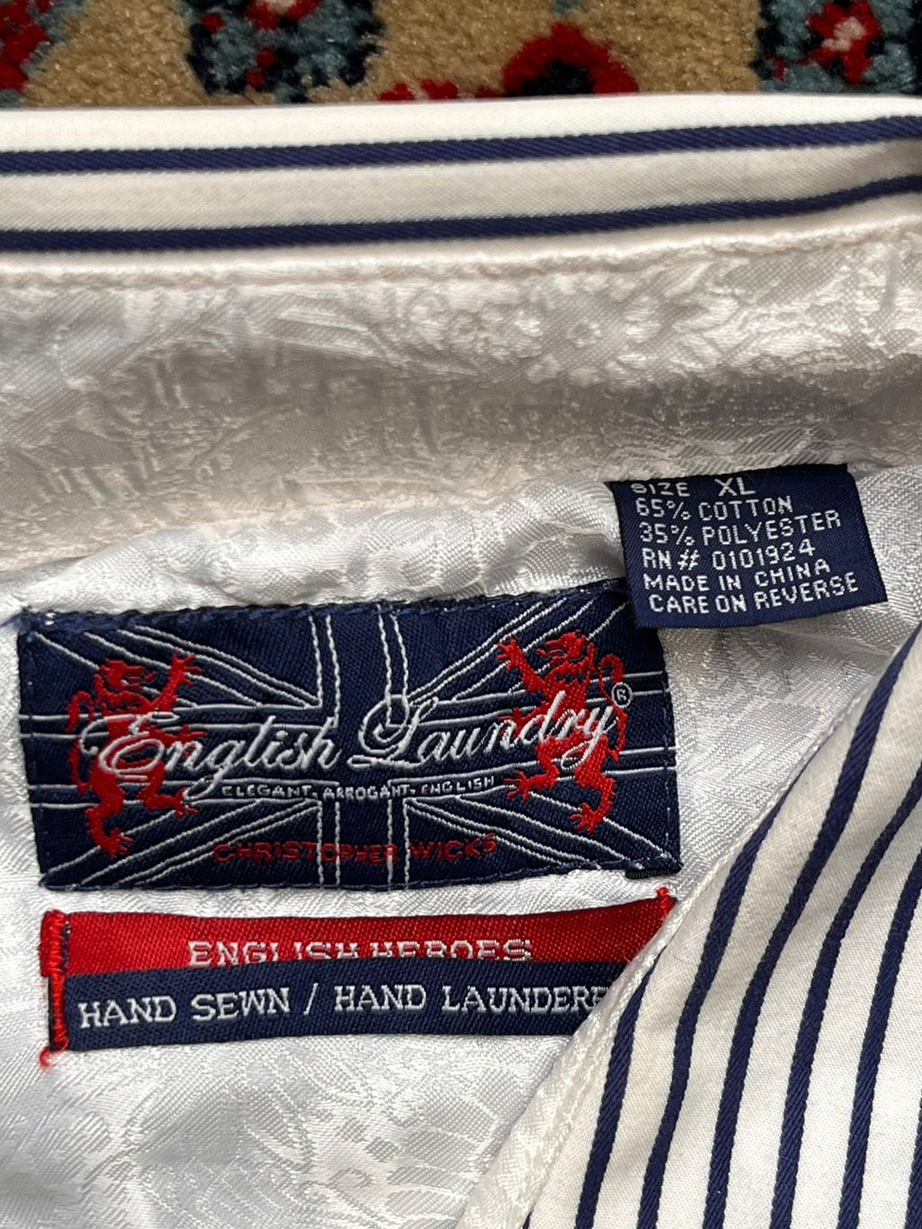 English Laundry Christopher Wicks Stripe HAND SEWN Embroidered BUTTON DOWN SHIRT - XL