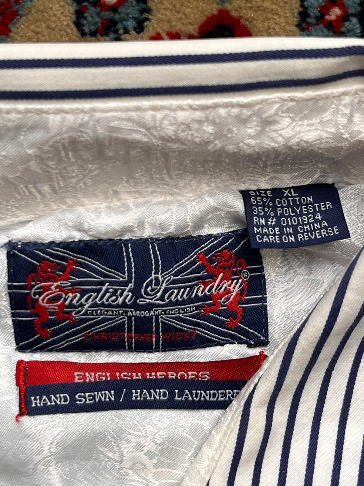 English Laundry Christopher Wicks Stripe HAND SEWN Embroidered BUTTON DOWN SHIRT - XL