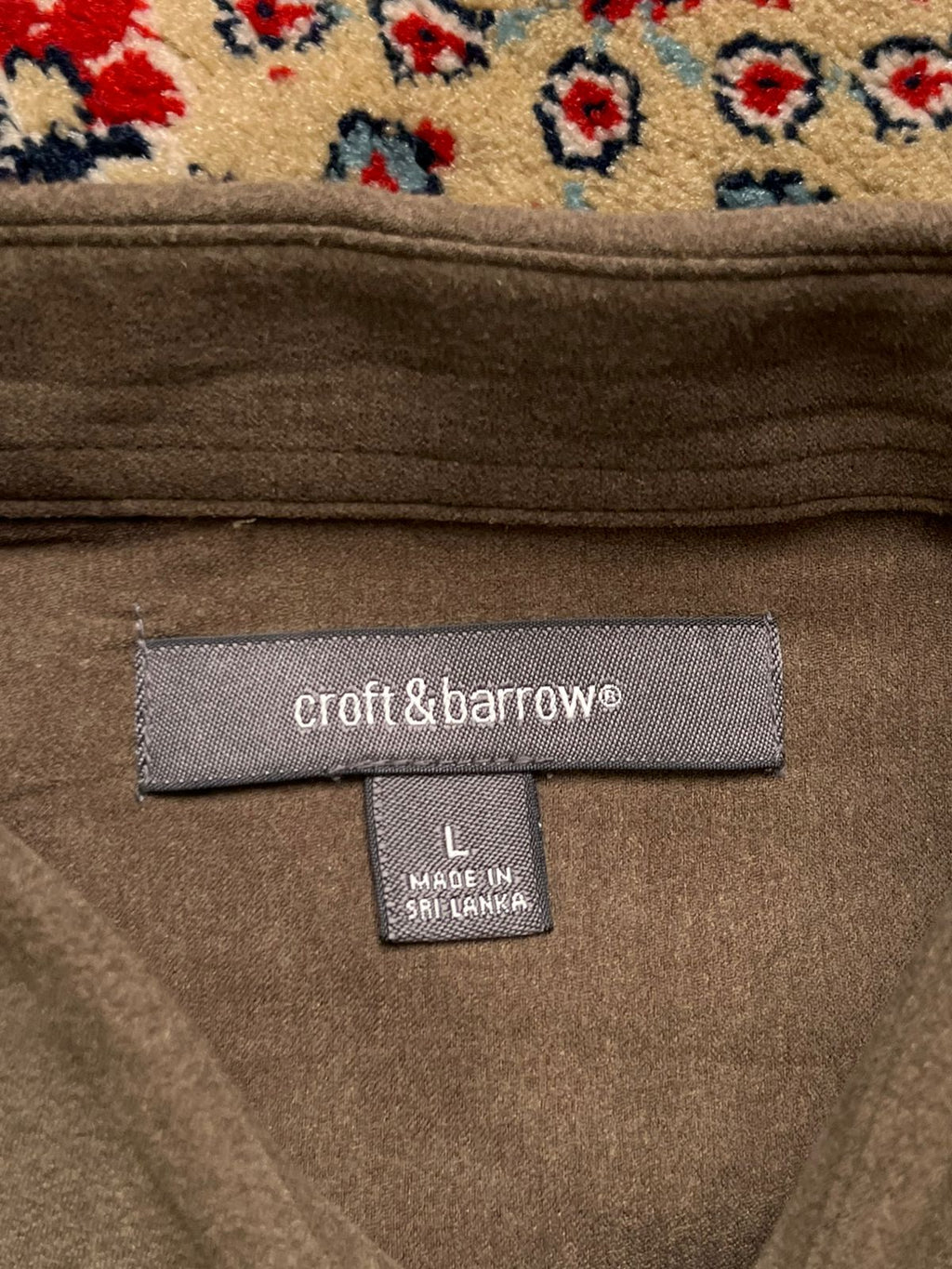 CROFT & BARROW OLIVE GREEN FAUX SUEDE SOFT BUTTON DOWN SHIRT - L