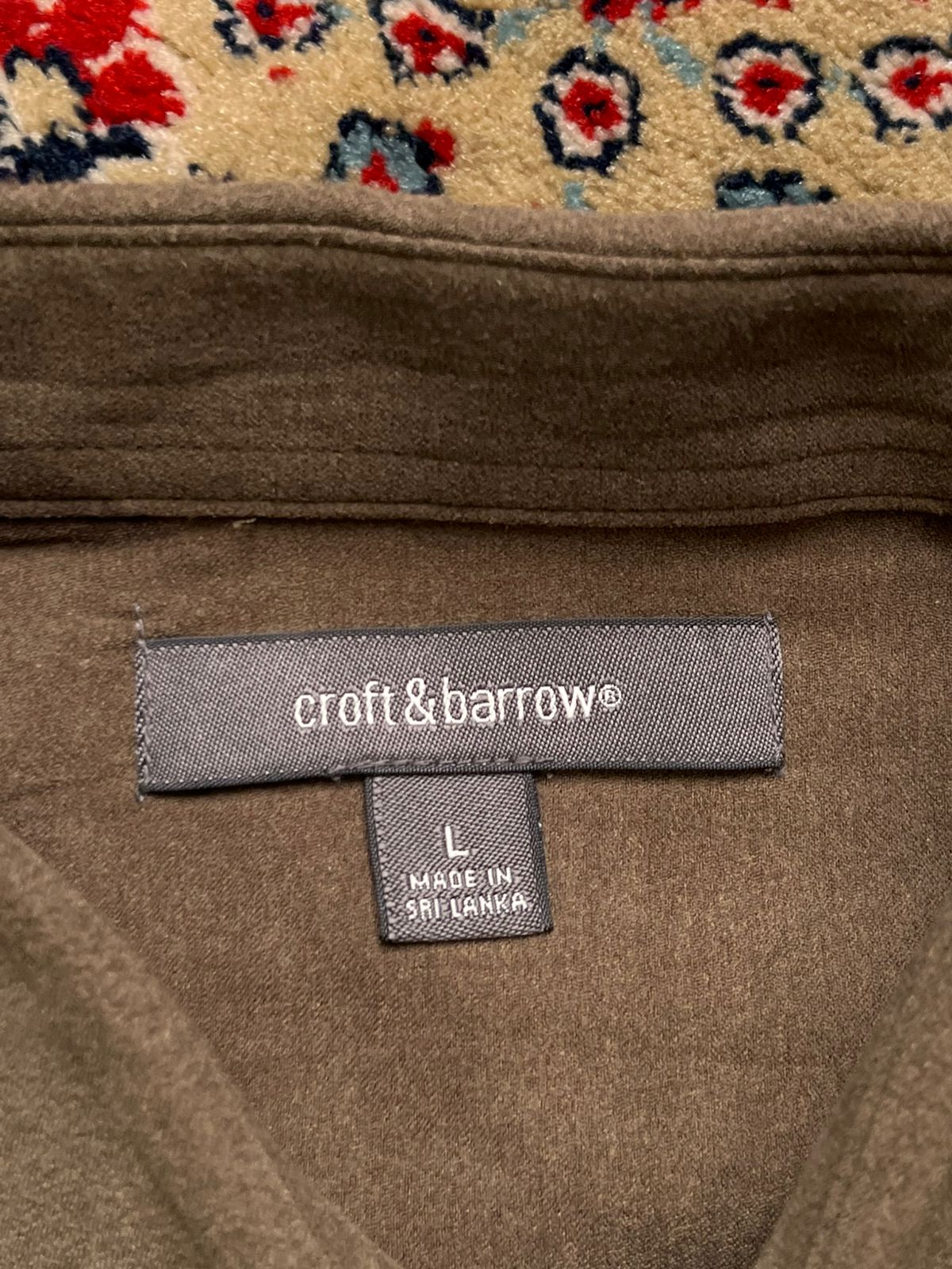 CROFT & BARROW OLIVE GREEN FAUX SUEDE SOFT BUTTON DOWN SHIRT - L