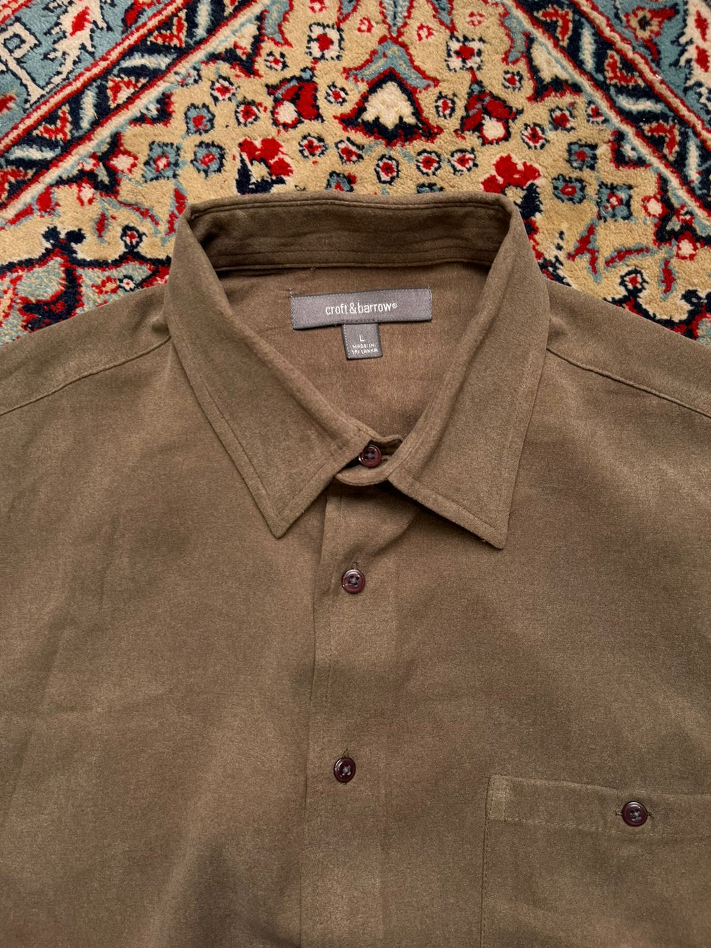 CROFT & BARROW OLIVE GREEN FAUX SUEDE SOFT BUTTON DOWN SHIRT - L