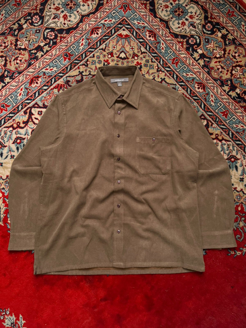 CROFT & BARROW OLIVE GREEN FAUX SUEDE SOFT BUTTON DOWN SHIRT - L