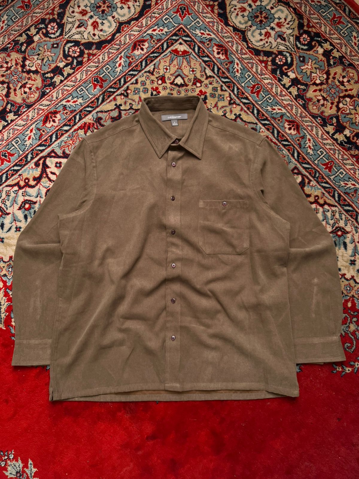 CROFT & BARROW OLIVE GREEN FAUX SUEDE SOFT BUTTON DOWN SHIRT - L