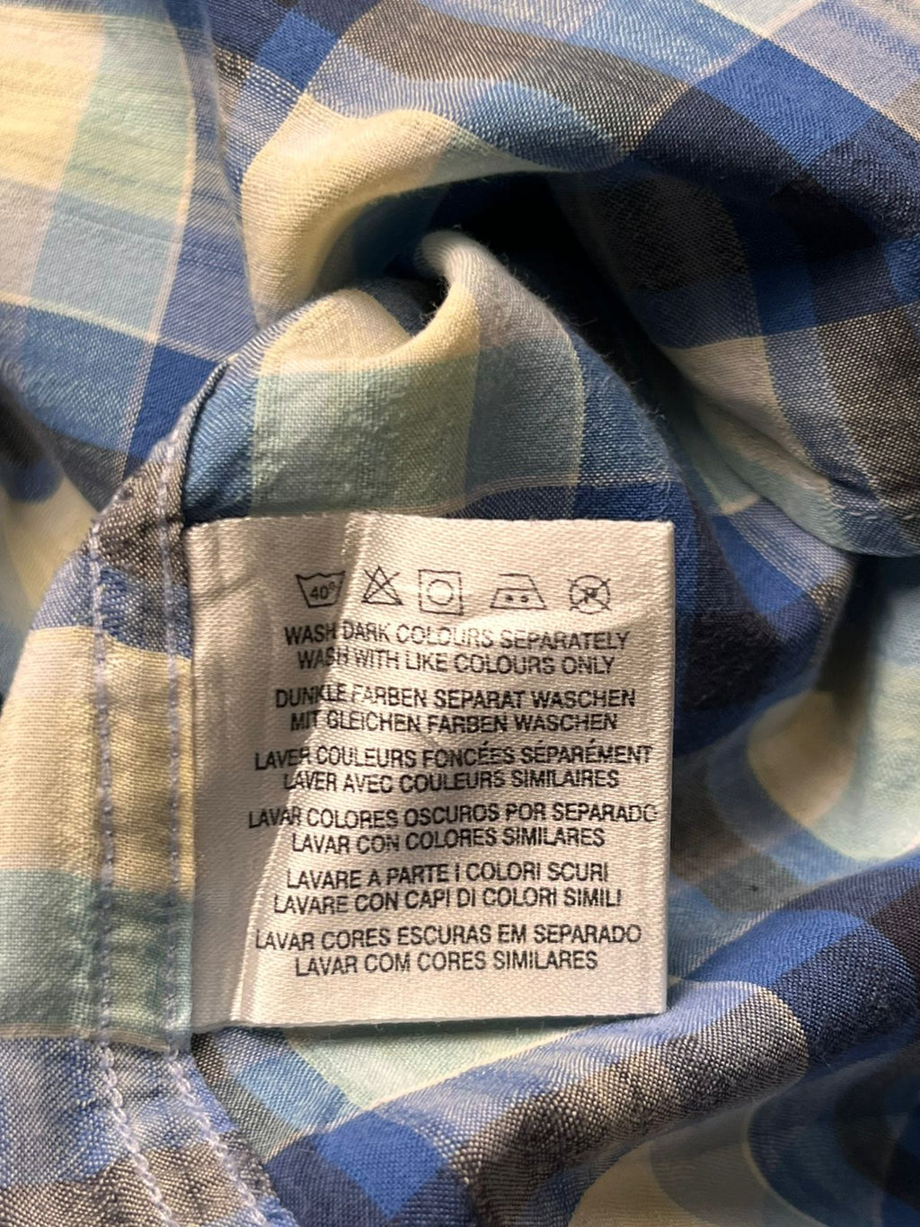 GANT BLUE WHITE PLAID SEERSUCKER LOGO BUTTON DOWN SHIRT - M