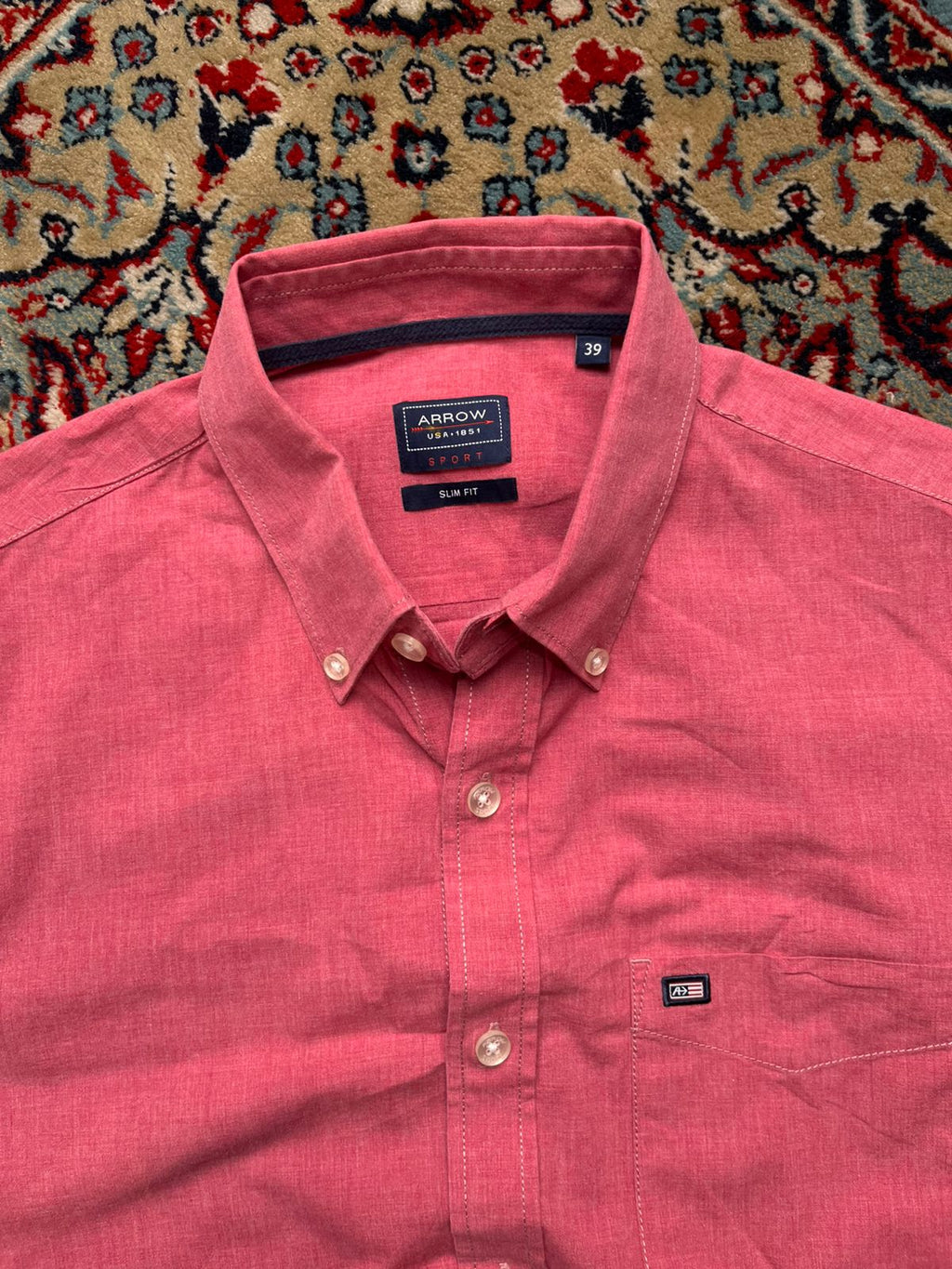ARROW Sport Slim Fit Pink Cotton BUTTON DOWN SHIRT - L