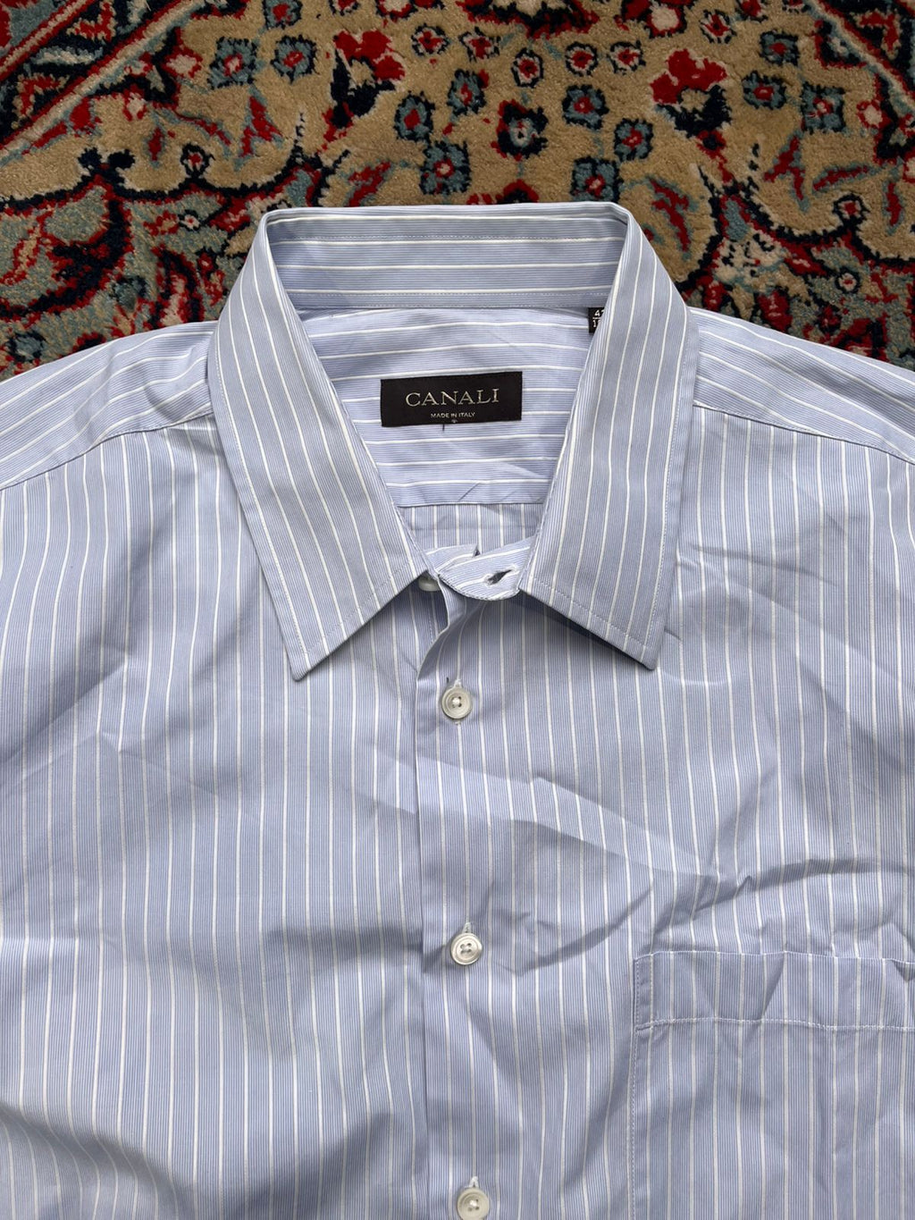 CANALI Blue White Striped BUTTON DOWN SHIRT - XL