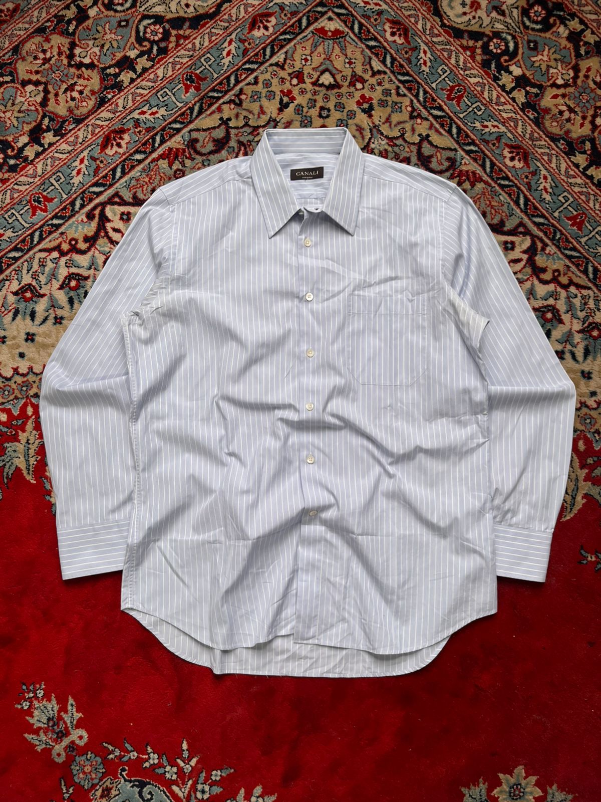 CANALI Blue White Striped BUTTON DOWN SHIRT - XL
