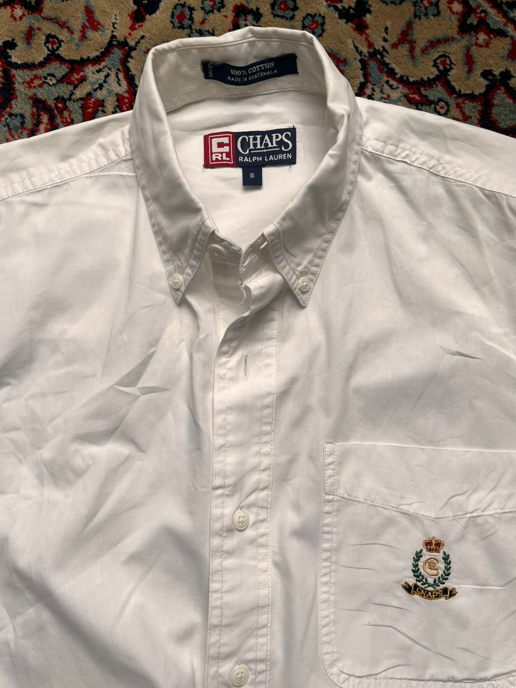 CHAPS RALPH LAUREN White Crest Logo BUTTON DOWN SHIRT - L