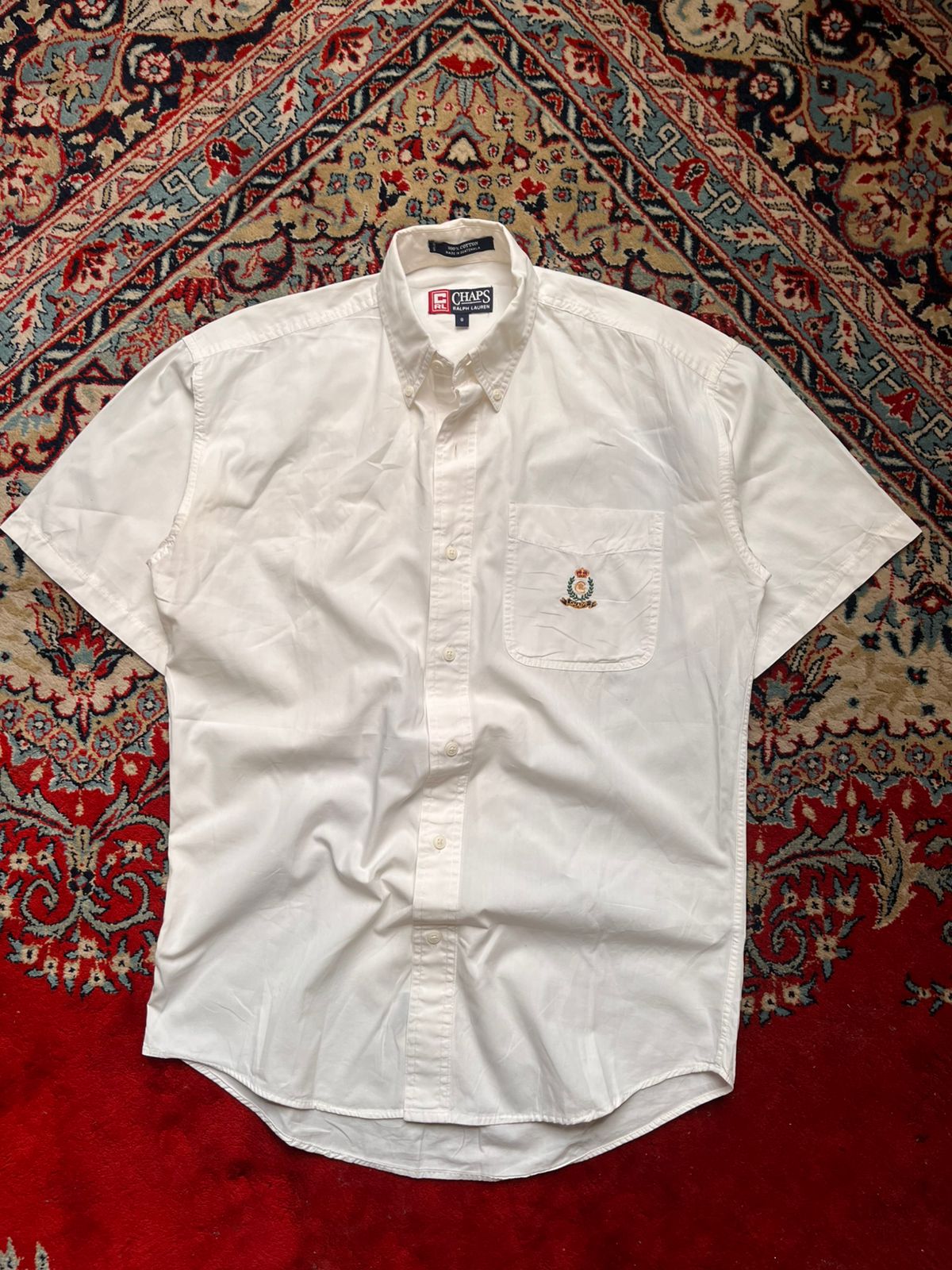 CHAPS RALPH LAUREN White Crest Logo BUTTON DOWN SHIRT - L