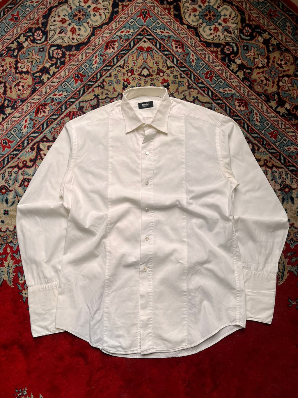 HUGO BOSS White Pleated Bib Front  BUTTON DOWN SHIRT - XL