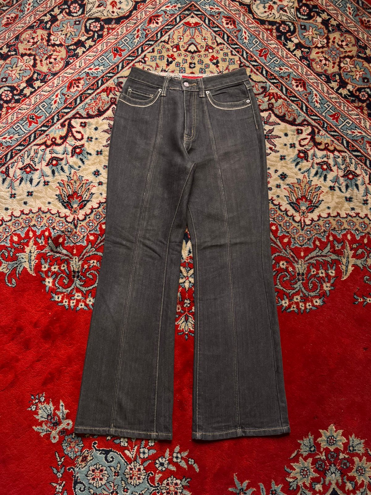 FLASH BLACK CONTRAST STITCH HIGH WAISTED FLARED WOMEN JEANS - 26