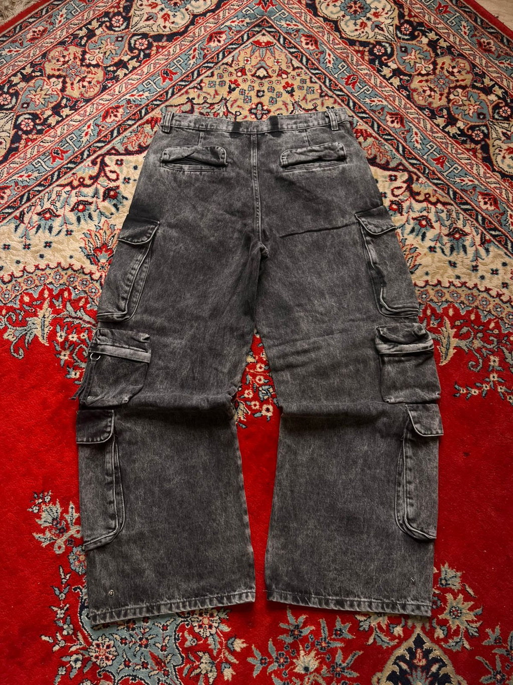 ZARA Grey Acid Wash Multi Pocket Baggy Fit Cargo Trousers - 32