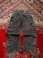 ZARA Grey Acid Wash Multi Pocket Baggy Fit Cargo Trousers - 32