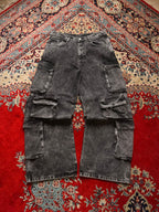 ZARA Grey Acid Wash Multi Pocket Baggy Fit Cargo Trousers - 32