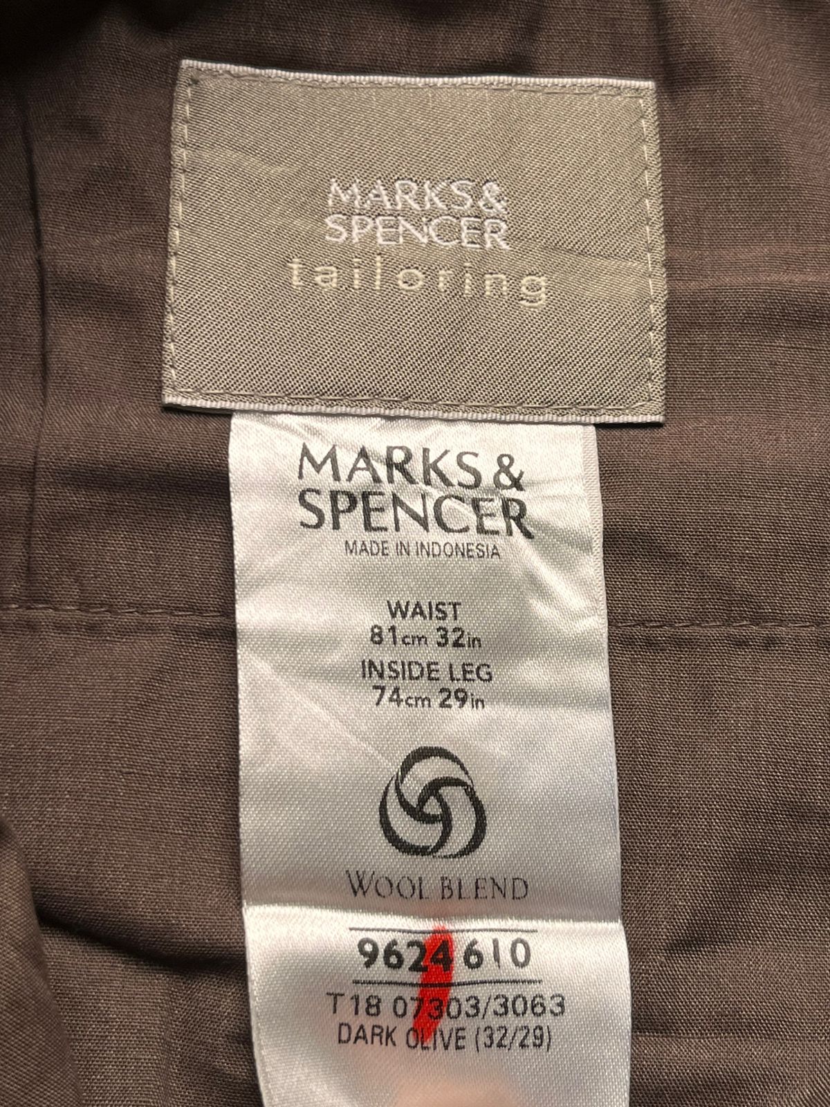 MARKS & SPENCER Tailoring Dark Olive Herringbone Pleated Formal Dress PANTS - 32