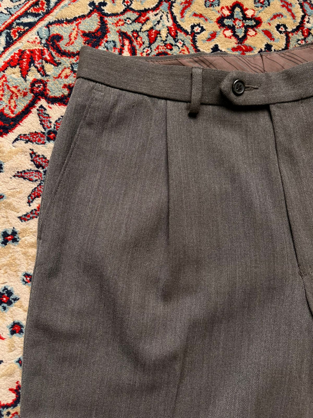 MARKS & SPENCER Tailoring Dark Olive Herringbone Pleated Formal Dress PANTS - 32