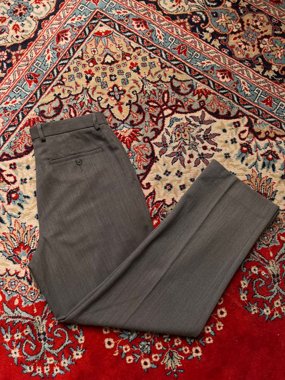 MARKS & SPENCER Tailoring Dark Olive Herringbone Pleated Formal Dress PANTS - 32