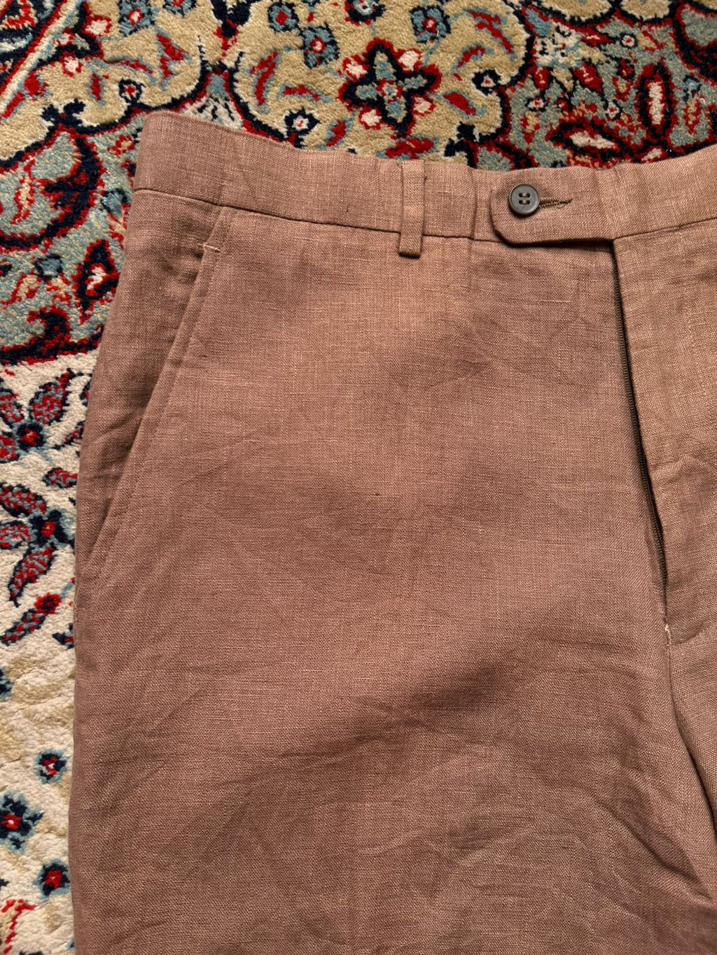 ATTITUDE Armand Thiery Linen Terracotta Brown Straight FIT Dress PANTS - 36