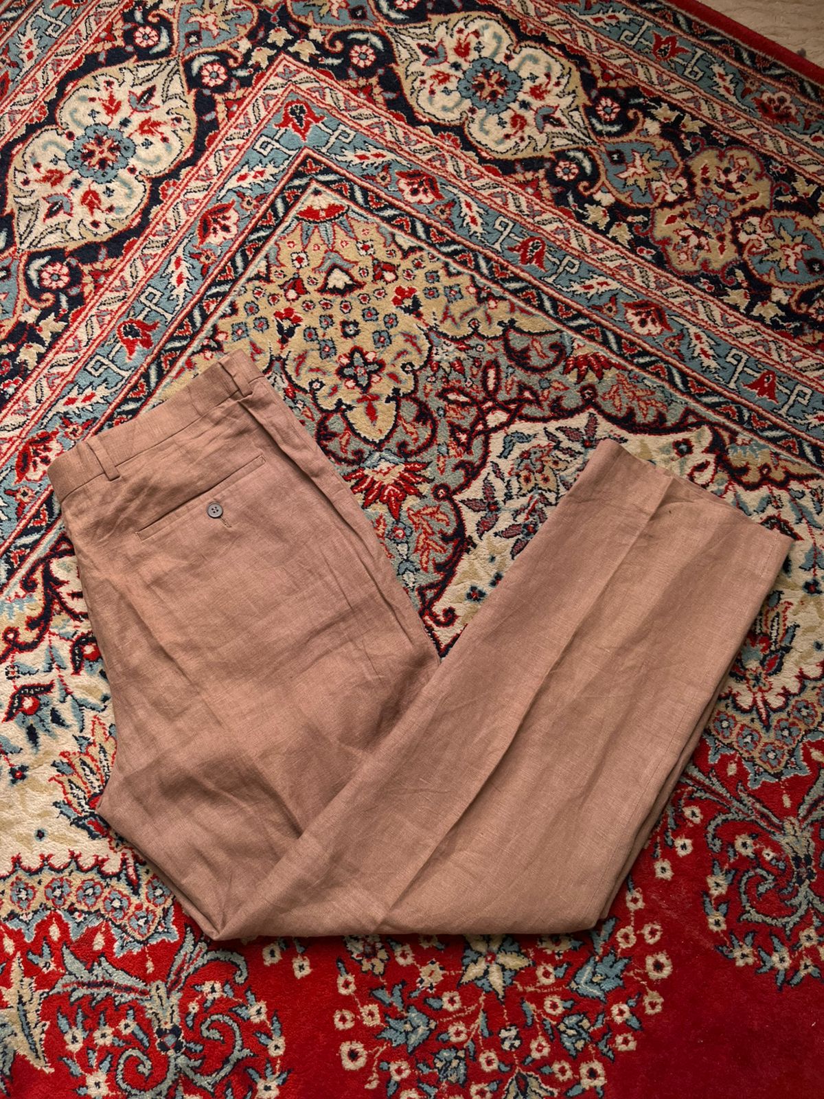 ATTITUDE Armand Thiery Linen Terracotta Brown Straight FIT Dress PANTS - 36
